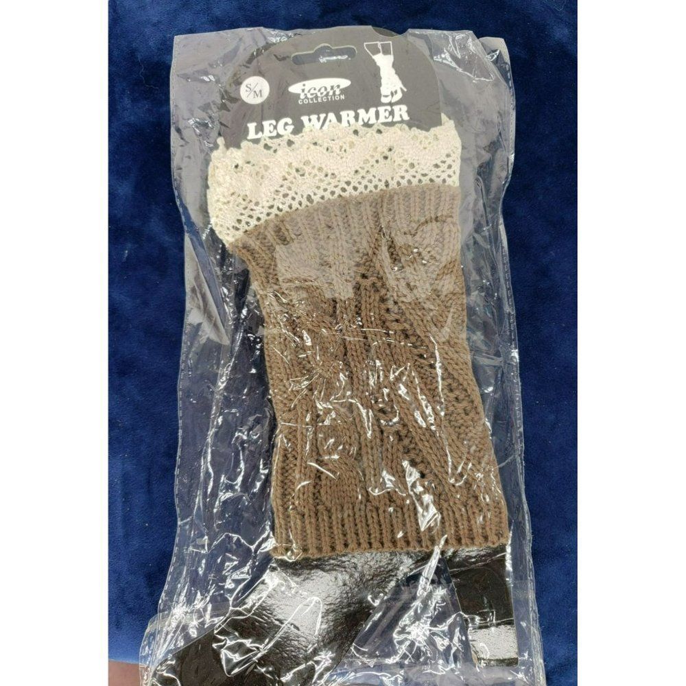 Icon Collection Brown Knitted Off White Crochet Leg Warmer Small‎ Medium
